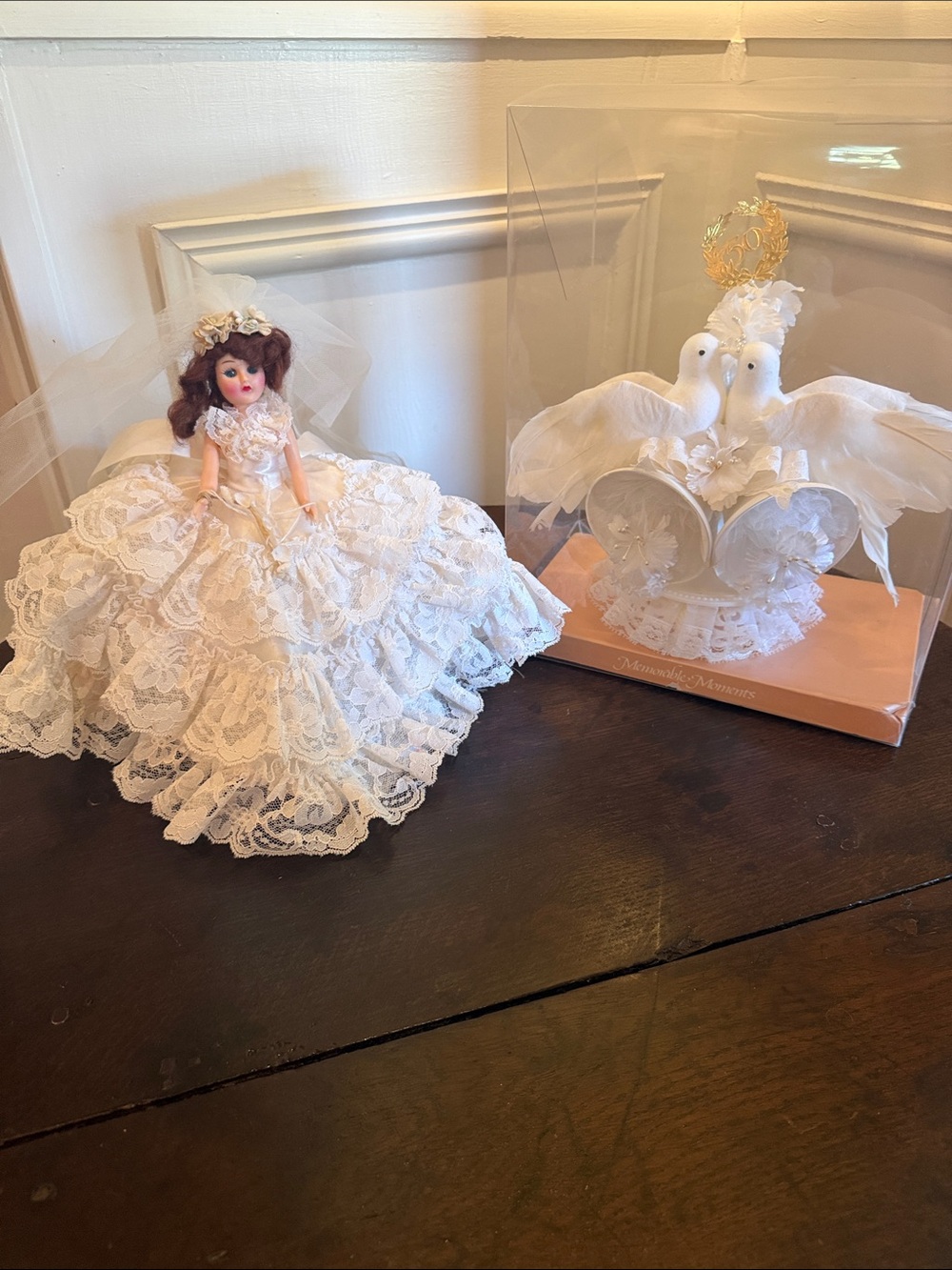 Vintage Mid-Century Bride Doll & Wedding Dove Bell Centerpiece cake topper Se